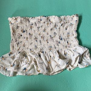 Cream with Yellow and Blue Flowers Notched and Ruffled American Eagle XS Top